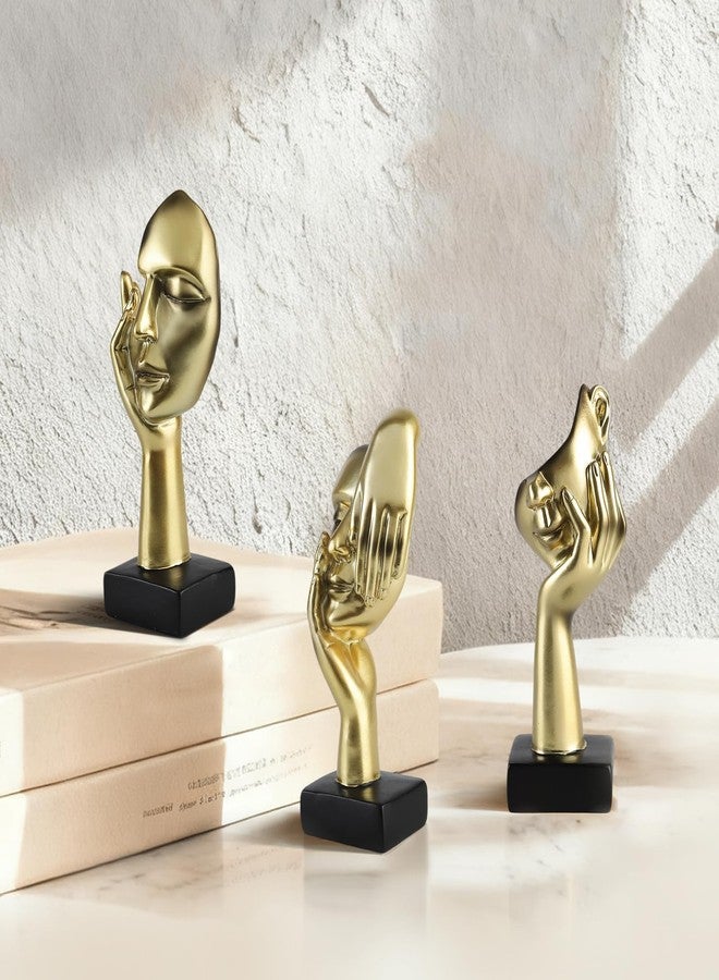 Magicsculp Modern Living Room Decoration - Gold Abstract Sculpture Decor For Shelves, Thinker Statues Set Of 3, Resin Face Knick Knacks Home Decor For Office Bookshelf, Shelf Side, Table, Gift For Friends - Image 2